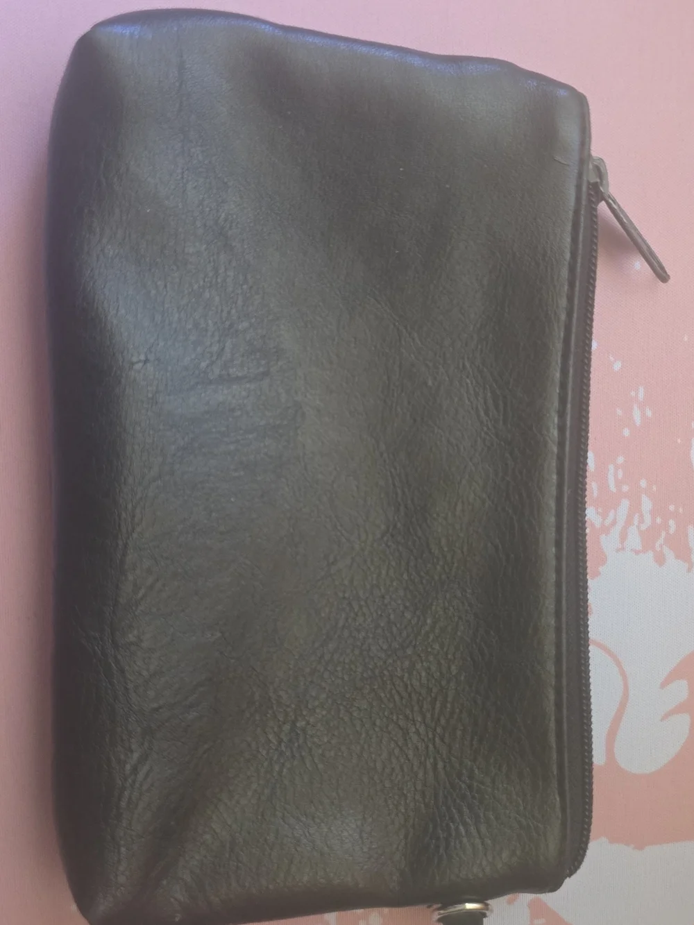 Rosetti Black Faux Leather Zip Pouch with Gold Oval Logo